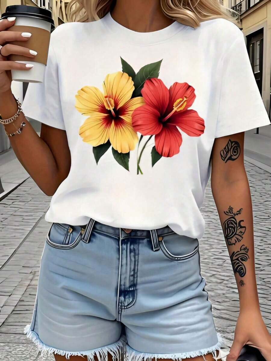 Nueva Llegada 2026: Camiseta de Manga Corta con Cuello Redondo, Estilo Casual de Viaje, Diseño Exclusivo, Color Blanco, Estilo Veraniego - Blanco - Ver 1