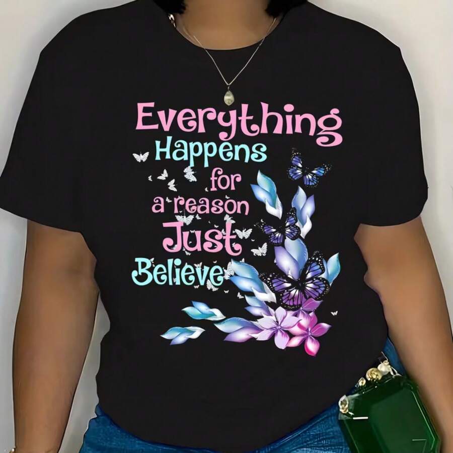 Printed T-Shirt For Men And Women - 黑色 - 查看 1
