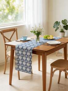 1 pieza Camino de mesa rectangular floral azul vintage, estilo granja, tela decorativa lavable para mesa de comedor, mesa de café, aparador, gabinete, decoración de mesa, adecuado para reuniones campestres, picnics, fiestas, festivales, todas las estaciones, primavera/verano - Hortensia azul - Ver 5