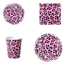 50pcs Pink Leopard Print Tableware Set, Includes Plates, Cups And Napkins, Suitable For Birthday, Party And Holiday Celebrations - View 6