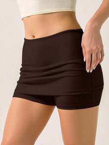 de unicolor de ajuste slim para mujer, falda corta y sexy de ajuste regular de color negro natural para mujer, uso casual diario, primavera/verano - Marrón - Ver 4
