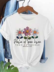 For Those Who Believe, ALL THINGS ARE POSSIBLE. Mark 9:23. Women's "For Those Who Have Faith" Graphic T-Shirt, Short Sleeve, Spring/Summer, Crew Neck, Casual, For Everyday Wear, Travel, Shopping, Christmas Gifts. - 白色 - 查看 8