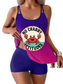 Women's Flowy Tummy Control Tankini Sets With NO CRABBY Design, Two Piece Tummy Control Bikini Swimsuits Blouson Tank Top With Boyshorts Bathing Suits  For Beach And Hot Springs / Summer Vacation Outfit - 紫色 - 查看 2