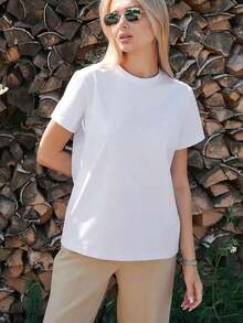 Women's Graphic T-Shirt With Themed Print, Round Neck, Short Sleeve, Casual Street Style, 100% Cotton, Soft Fabric, Short Sleeve - 白色 - 查看 5