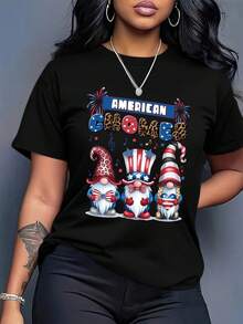 Women's Plus Size Pure Cotton T-Shirt - Loose Fit T-Shirt With Patriotic American And Fireworks Print, Breathable Casual Top For Everyday Wear, Suitable For Independence Day, Fourth Of July Outfits - Plus Size Summer T-Shirt, American Flag Accessory, Festive Celebration Clothing, Simple Design, Comfortable Fabric, Short Sleeve T-Shirt, Festive Clothing, Geometric Pattern, Lightweight Material, Printed T-Shirt, Holiday Clothing HB0U - 白色 - 查看 7