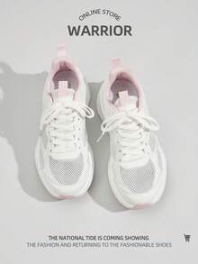 WARRIOR 1双女士系带运动休闲运动鞋，舒适轻便透气，适合户外跑步，时尚百搭，夏季必备 - 白淺粉紅色 - 查看 5