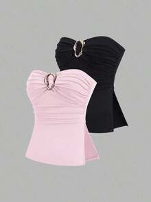 Top corto con pliegues tipo bandeau de moda casual para mujer - Multicolor 4 - Ver 9