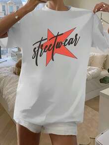 Women's Top: Vibrant Red Star Symbolizes Urban Energy And Street Style With Stylized Lettering That Conveys Modern Attitude And Free Spirit. Comfortable Women's T-Shirt For Stylish And Versatile Everyday Wear. 2026 - 白色的 - 查看 7