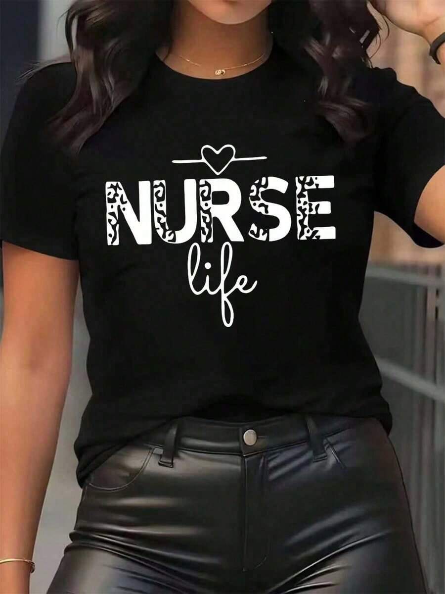Nuevas llegadas para el verano. Camiseta de mujer con estampado de leopardo y diseño de corazón, cuello redondo, uso diario casual, suave y cómoda, ideal para festivales. Blusa, camisa > Hermosa. - Negro - Ver 1
