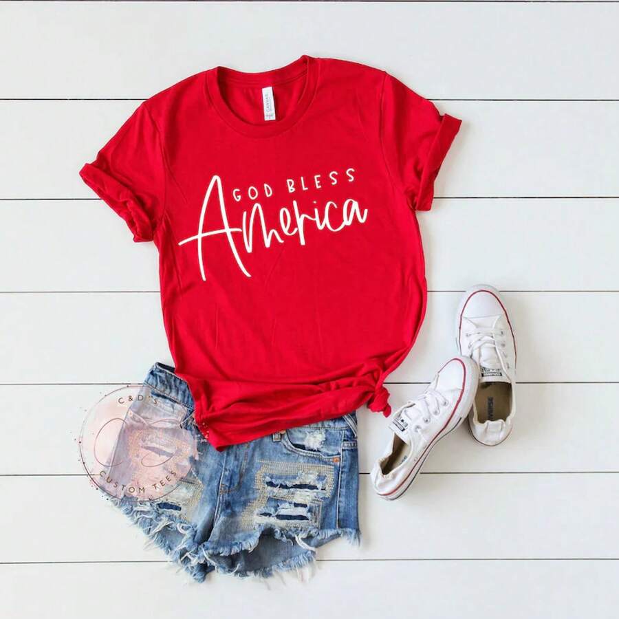 Camiseta del 4 de julio - Camiseta "God Bless America" - Camiseta de América - Camiseta del 4 de julio - Camiseta de América para mujer - Camiseta sin mangas "Merica" - Camiseta patriótica - Blusas para mujer>camisa blusas para dama - Rojo - Ver 1