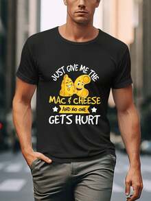 2D Flat Just Give Me The Cheese And No One Gets Hurt With Cheese And Pasta Characters Printed On Black T-Shirt Acrylic Pendant Ornament For Home Decor And Office Decoration Holiday Gift For Food Lovers - 黑色 - 查看 1