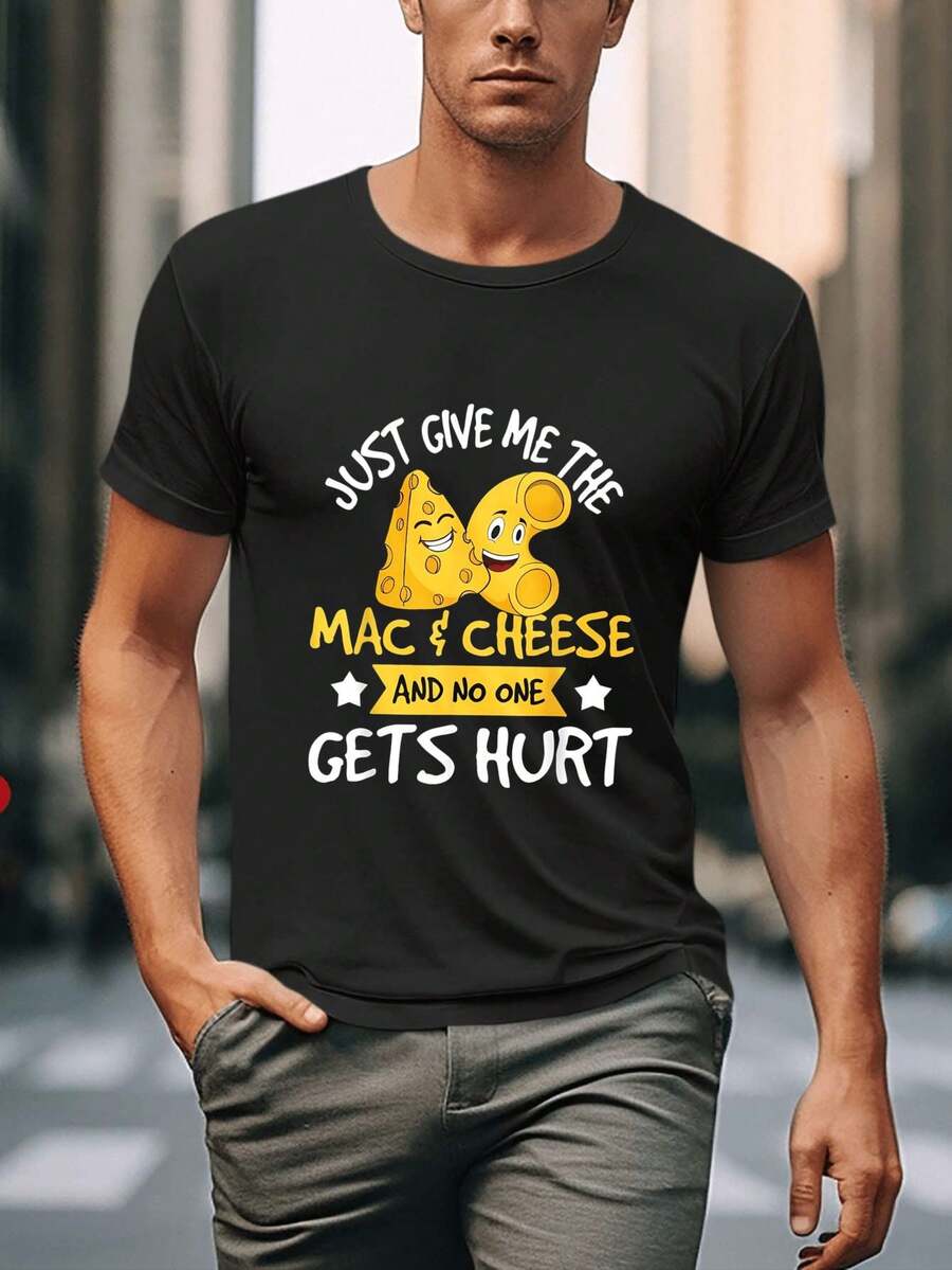 2D Flat Just Give Me The Cheese And No One Gets Hurt With Cheese And Pasta Characters Printed On Black T-Shirt Acrylic Pendant Ornament For Home Decor And Office Decoration Holiday Gift For Food Lovers - 黑色 - 查看 1