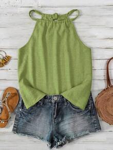 Camiseta de tirantes de algodón de unicolor y versátil para mujer, adecuada para primavera y verano - Verde 2 - Ver 4