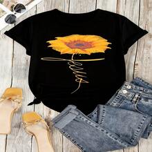 Sunflower Mom Graphic T-Shirt, 100% Cotton Oversized Soft Breathable Casual Crewneck Short Sleeve Top, Spring Vibes Aesthetic Summer Tee For Women & Mom Lovers - 黑色 - 查看 12