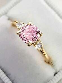 1 chiếc nhẫn Cubic Zirconia tinh tế, phù hợp cho nữ, có thể đeo trong các dịp cưới hỏi, lễ đính hôn, kỷ niệm, tiệc tùng, Ngày Valentine, cũng là món quà tuyệt vời dành cho mẹ hoặc Ngày của Mẹ. - Vàng + Hồng - Xem 12