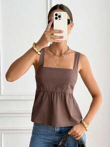 Camiseta de tirantes de algodón de unicolor casual para mujer - Marrón 2 - Ver 6
