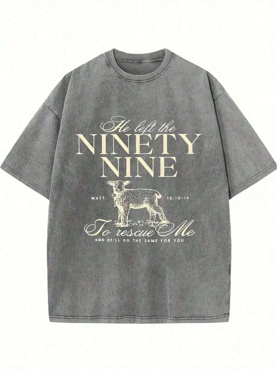 Women's & Men's Printed T-Shirt "He Left A 99" For Men And Women, 1 Piece, 230g, High Quality Washed Cotton With Wax Print, Retro Style, Fashion Brand, With A Suitable Thickness For Summer T-Shirts, Party Gifts - 深灰色 - 查看 1