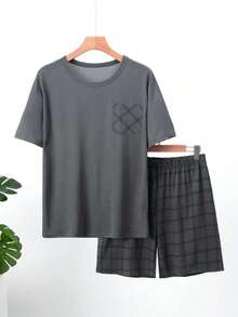 2 piezas de pijama de verano para hombre, de manga corta y ligero - top de manga corta y pantalones cortos, conjunto de ropa informal de estar en casa de manga corta para hombres - Café integral - Ver 10