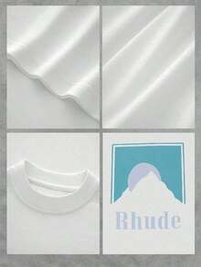 Premium Unisex Casual T-Shirts, Men's Graphic T-Shirt, Rhude 100% Cotton Casual T-Shirt - 白色 - 查看 4