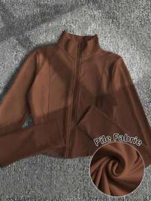 Chaqueta deportiva casual con cremallera en negro y blanco, de manga larga y ajustada, ropa exterior delgada para otoño - Marrón - Ver 1