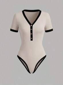 Body de mujer casual con ribete de color contrastante, verano - Albaricoque - Ver 3
