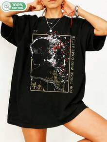 Expeditionn 333 Clairr Obscur Dark Fantasy Girl Silhouette Gold Red Petal Graphic T-Shirt, Okkultes mystisches Casual-Baumwoll-T-Shirt für Gamer-Fans. - Schwarz - Übersicht 6