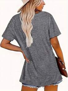 Women's Leopard Print Crew Neck T-Shirt - Casual Short Sleeve Blouse With Wild Animal Design For Summer And Casual Outfits, Comfortable And Machine Washable, Ideal For All Seasons - 灰色的 - 查看 2