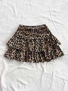 mini casual con volantes de doble capa y estampado de leopardo vintage para mujer, ideal para otoño, disfraz de leopardo, disfraces de Halloween, Acción de Gracias, Homecoming, Navidad, estilo hippie, princesa, fiesta sexy - Multicolor 3 - Ver 7