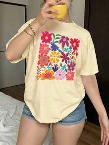 Camiseta de manga corta de cuello redondo talla grande, de moda para el verano - Amarillo - Ver 6