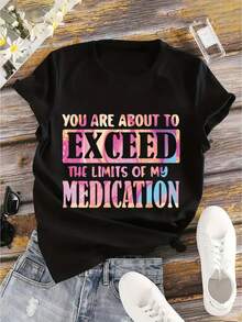 Funny T-Shirt For Women With The Phrase "You're About To Overdose On My Medication" - Humorous T-Shirt About Mental Health And Color Changing Text (Pink/Purple/Blue/Pink) - Lightweight And Casual T-Shirt For Daily Wear, Medication Management And Psychological Wellbeing - Unisex, Suitable For Casual Daily Outings, Short Sleeve T-Shirt For Summer, Retro T-Shirt With Y2K Print. - 黑色 - 查看 1