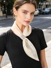 1pc New Rhinestone Decor Women Scarf, Versatile Neckerchief, Fashion Neck Warmer Suitable For Daily Wear - Beige - View 4
