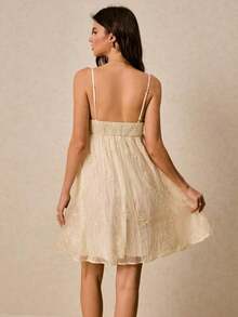 Vestido beige, vestido de verano, vestido con bordado tridimensional, vestido halter, vestido de gala, vestido de novia, conjunto de verano para mujer, atuendos de festival, vestido mini holgado de mujer con estampado floral casual - Albaricoque - Ver 6