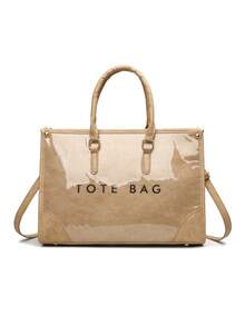 Multifunctional Travel Portable Fashion Bag With Detachable Shoulder Strap Transparent Material Work Daily Commute Women's Tote Bag - Khaki - View 5