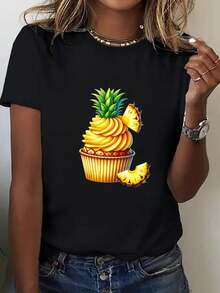 Camiseta Oversize para Mujer Talla - Tejido Pesado 200gsm, Ajuste Holguro y Suelto en con Estampo de Cupcake – Ropa Casual Urbana Para Primavera/Verano - Negro - Ver 4