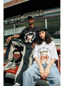 Camiseta estampada para hombre, camiseta vintage con estampado Y2K, top de algodón de cuello redondo unisex para verano, camisa casual para hombre y mujer. FTGT - Blanco - Ver 5