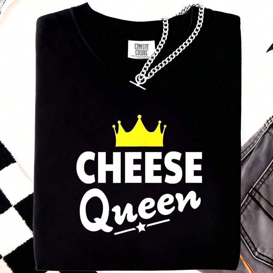 Camiseta Cheese - Camiseta Divertida de Queso 220g - Camiseta Básica de Algodón para Hombre - Comodidad Inigualable - Adecuada para todas las personas, ya sean mujeres o hombres - Tejido duradero de alta calidad, adecuado para todas las estaciones, suave al tacto pero diseñado para durar - Camisetas transpirables para mujer. en atuendo de otoño. S para woM. en vaC. Conjunto de ropa deportiva. S woM. con un disfraz de Halloween - Negro - Ver 1
