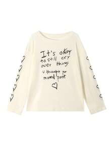 Letter & Heart Print Lightweight Loose Fit Sun Protection Long Sleeve T-Shirt Casual - Apricot - View 6