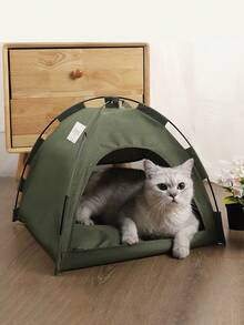 1pc Pet Tent, Breathable Washable Lightweight Solid Color Dog/Cat House, Foldable Portable Indoor/Outdoor Use All Season - Army Green - View 1