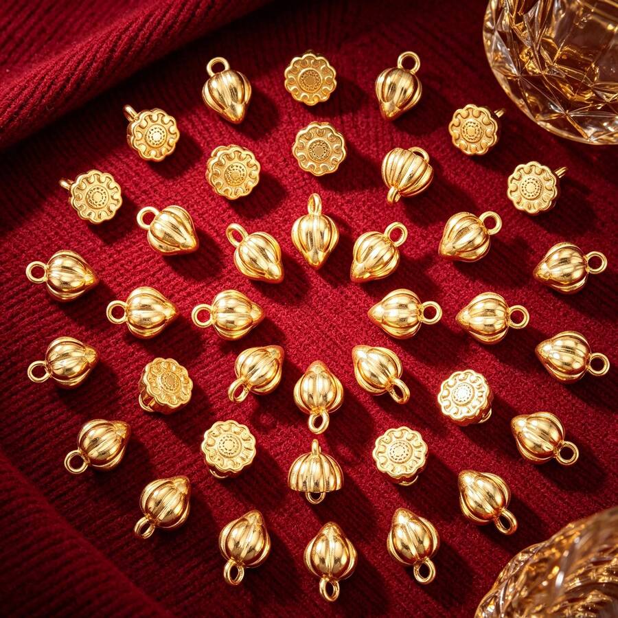 10 chiếc mặt dây chuyền hình nụ sen mạ vàng 18K bằng thép không gỉ 304, hạt mặt dây chuyền hình hoa 3D để tự làm trang sức. - mặt dây chuyền - Xem 1
