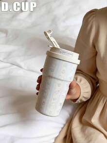 1pc 500ml (16.9oz) Lace Floral Themed Double Wall Stainless Steel Insulated Tumbler, Fabric Strap, 2 Drinking Modes - Straw & Sip Lid, Suitable For Home, Office, Gym, Travel, School, Kitchen, Gift For Partner, Mother's Day, Back To School, Graduation, Anniversary - Multicolor - View 12