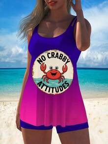 Women's Flowy Tummy Control Tankini Sets With NO CRABBY Design, Two Piece Tummy Control Bikini Swimsuits Blouson Tank Top With Boyshorts Bathing Suits  For Beach And Hot Springs / Summer Vacation Outfit - 紫色 - 查看 7
