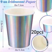 10/20/40pcs 9oz Iridescent Paper Cups Rainbow Disposable Cup For 90s Disco Birthday Party Wedding Bachelor BabyShower Mermaid Party Decorations - Silver - View 9