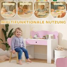 Children's Desk Set With Tabletop And Drawer, Bear-Shaped Desk And Chair, School Desk, Children's Desk, Desk For Boys And Girls, Pink - Pink - View 4