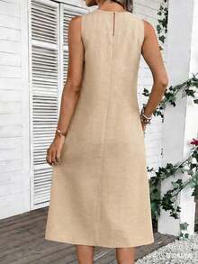 Vestido midi casual con bolsillo para mujer, carnaval de verano, casual - Caqui - Ver 2