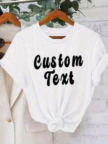 Letter Print T-Shirt, Short Sleeve, Round Neck, Casual Top For Summer And Spring, Women's Clothing | Relaxed Fit | Plus Size Blouses For Women - 白色 - 查看 1
