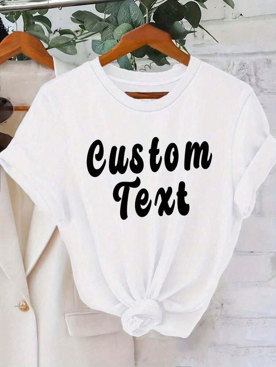 Letter Print T-Shirt, Short Sleeve, Round Neck, Casual Top For Summer And Spring, Women's Clothing | Relaxed Fit | Plus Size Blouses For Women - 白色 - 查看 1