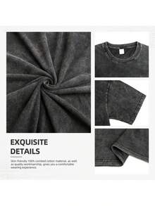 Vintage-Inspired Raccoon Print T-Shirt - Short-Sleeve Cotton Tee, All-Season Urban Casual Wear, Pedro, Washed, Hip Hop Style, Plus Size JY2R - 黑色 - 查看 4
