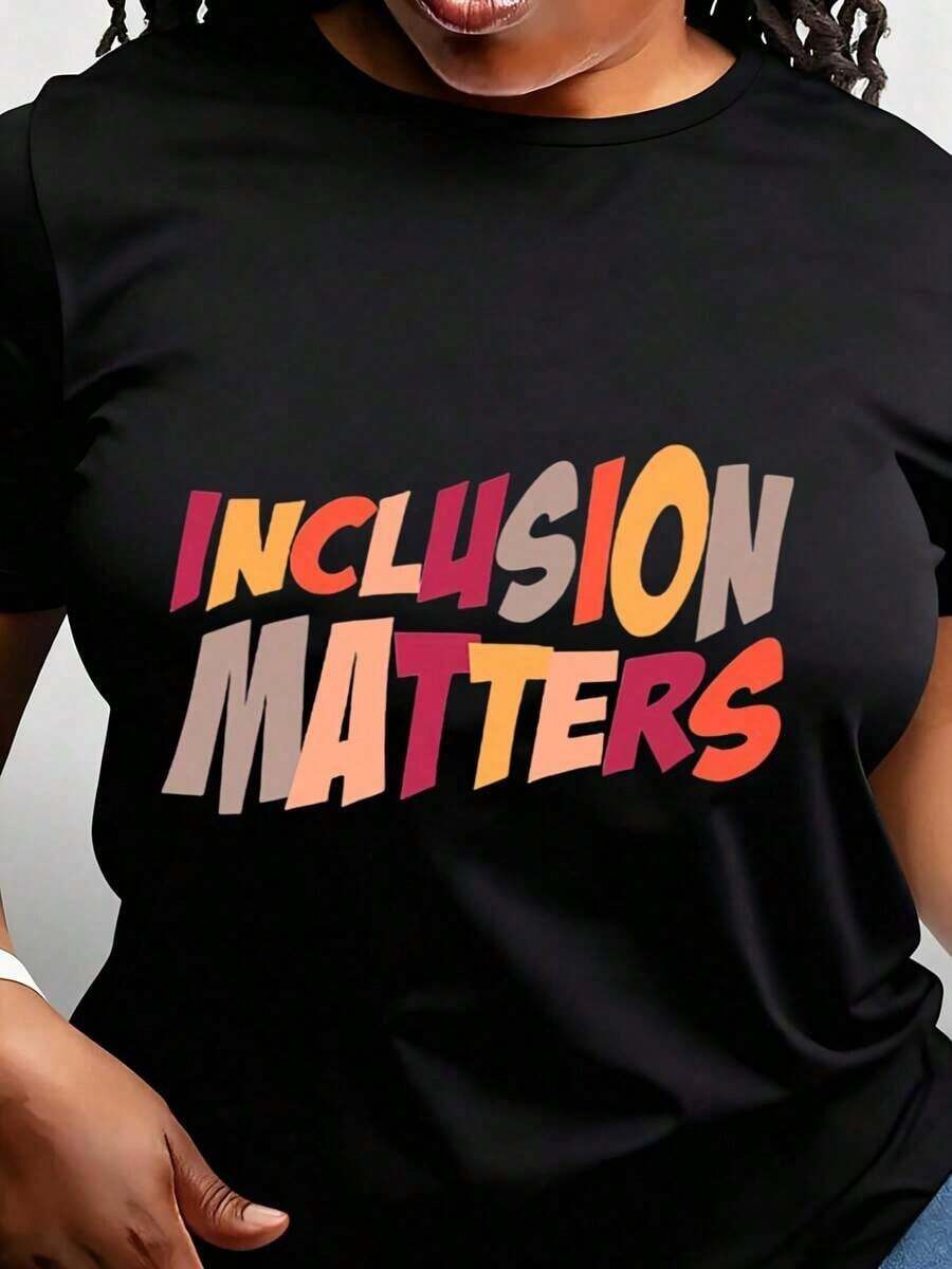 1pc Women's Style Inclusion Matters Graphic T-Shirt- Short Sleeve Round Neck Casual Top For Awareness, Special Education & Neurodiversity -Machine Washable Birthday Gift, Everyday Comfort, Geometric Print Tee, Nontransparent MaterialBlouse,Shirt > Beautiful. - 黑色 - 查看 1