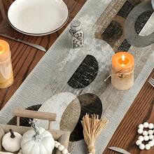 1pc Abstract Geometric Circle Table Runner, Vintage Distressed Texture Dining Table Decor, Wabi-Sabi Industrial Style Synthetic Fiber Stiff Fabric Tablecloth, Outdoor Holiday Party Decoration, Suitable For Dining Table, Entryway, Sideboard, Homestay Decor And More - Grey - View 8