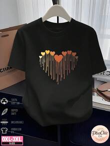 Women's Heart-Shaped T-Shirt With A Gradient Drip Effect Design. Soft, Breathable, And Casual For Everyday Wear. With A Crisp, Streamlined Cut, This Garment Creates A Clean And Dynamic Look. Its Relaxed Yet Flattering Silhouette Suits All Body Types, Offering A Style That Is Both Casual And Elegant. - 黑色 - 查看 6